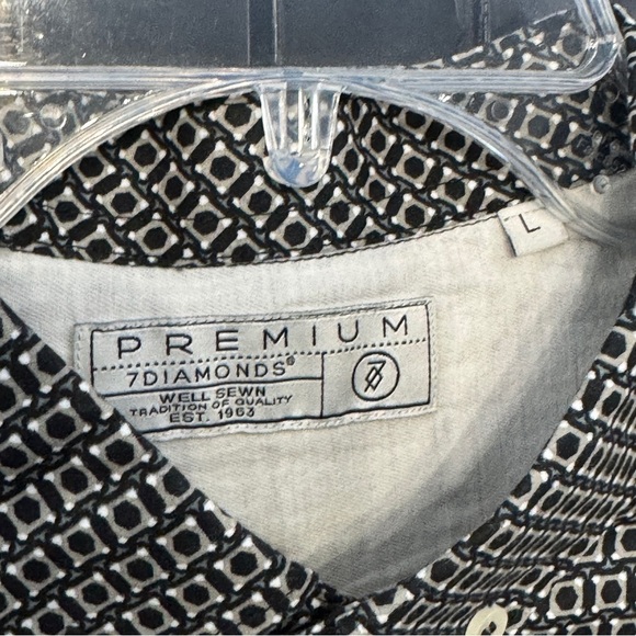 7 Diamonds Men’s Large Black White Geometric Print Long Sleeve Shirt - Picture 4 of 6